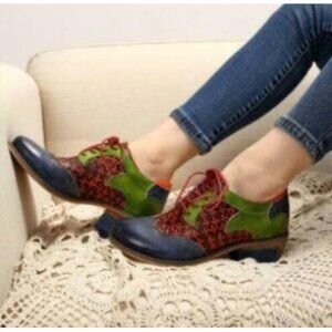 LUCKYIU ILIYAH Retro vintage style shoes70's Clover Pattern Hand multi-colored.